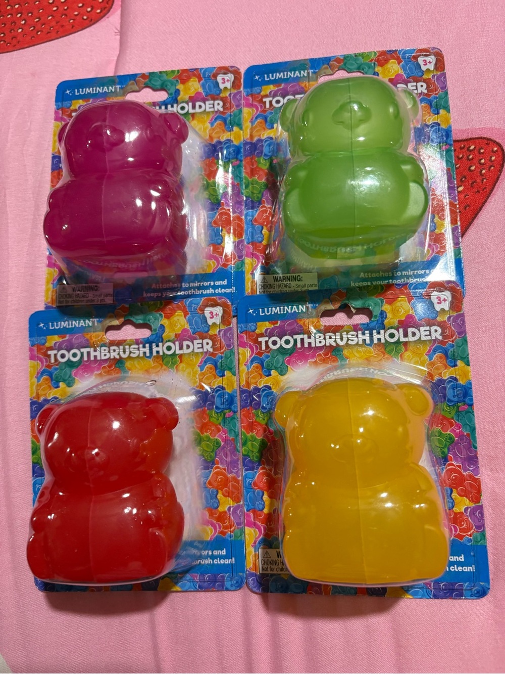Kids Bear Toothbrush Holder - Red, Pink, Green, Yellow